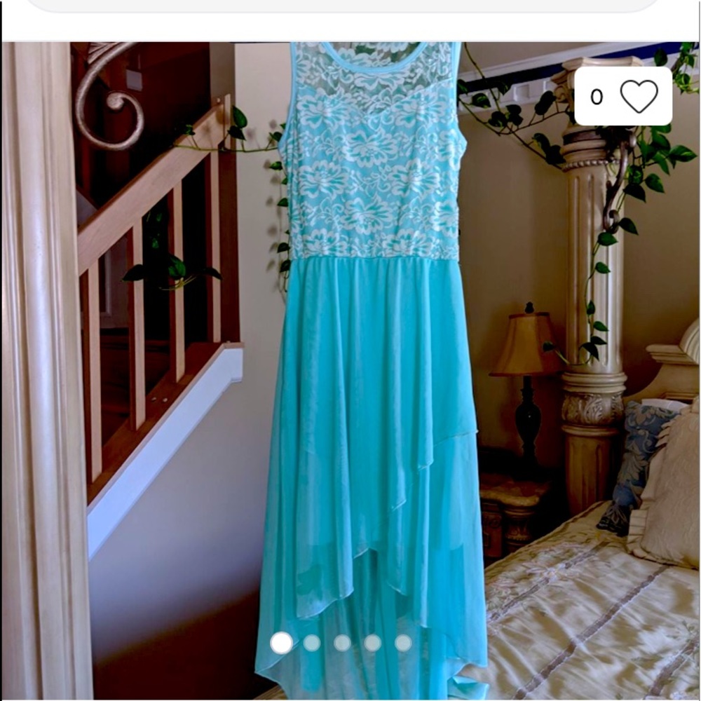 Papaya blue lace dress with train